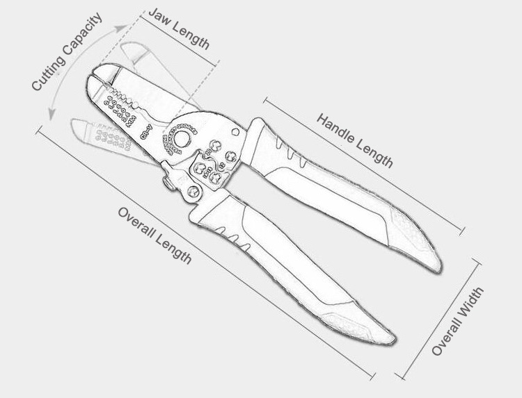 Wire Stripper Cutter and Crimper Dimension Drawing